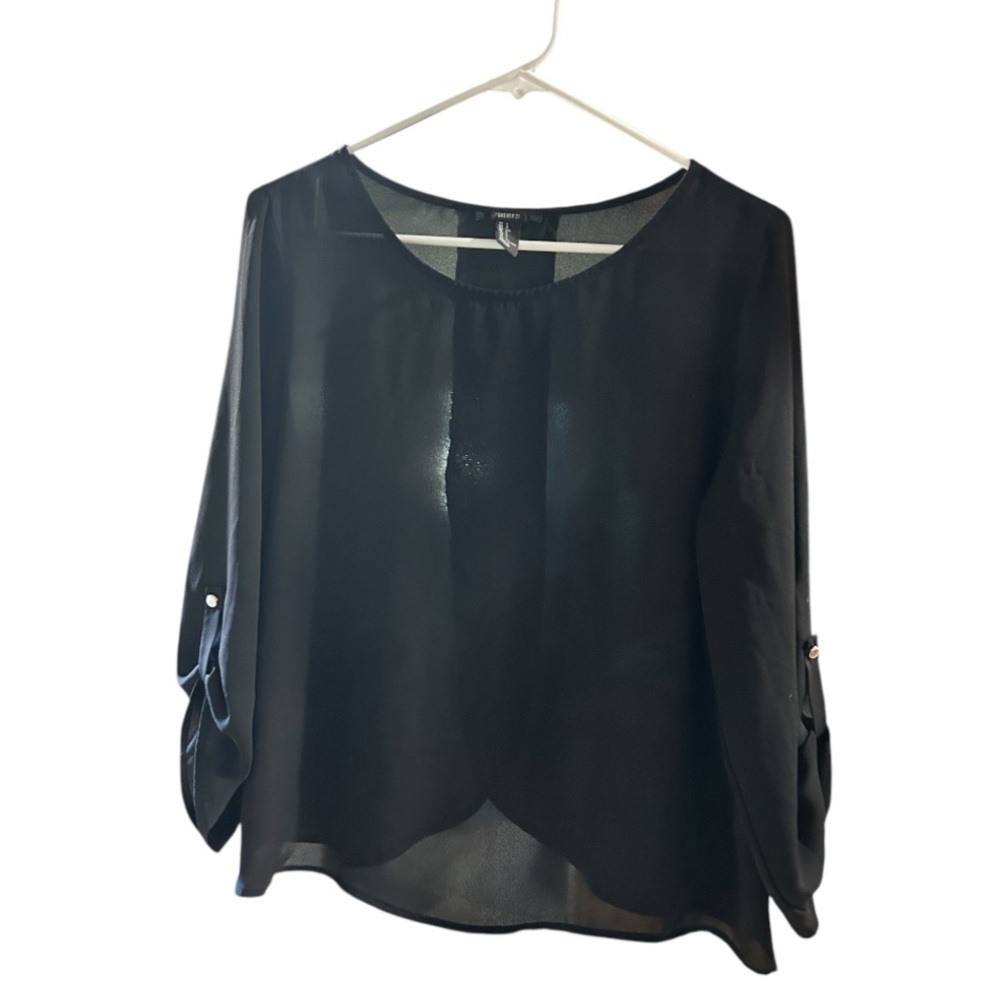 Forever 21 Blue Asymmetrical 3/4 Sleeve Blouse size Large